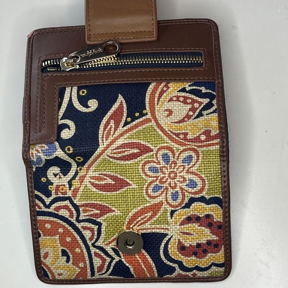 Spartina Elfrida Yacht Club Wallet Natural Linen Leather Brown Pineapple - Picture 5 of 7